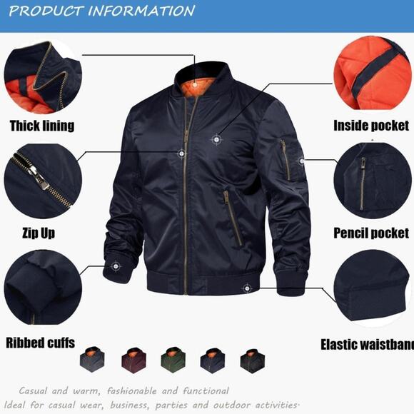 TACVASEN Men's Jackets-Windproof Bomber Jacket Full Zip Winter Warm Padded Coats - Picture 3 of 9